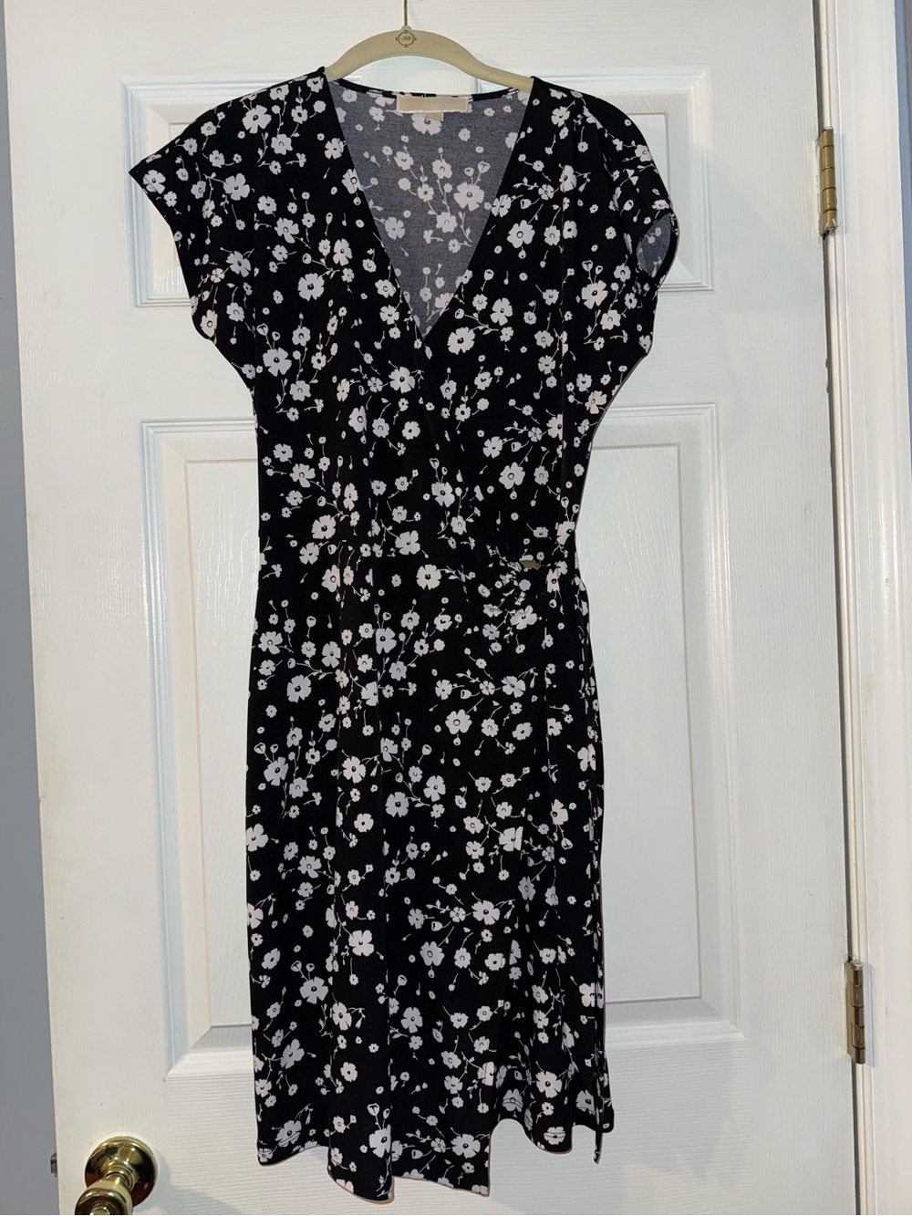 Michael Kors V-Neck Midi Dress with White Blossoms
